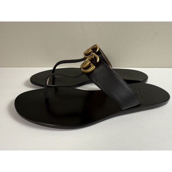 Gucci Marmont GG Thong Sandals in Black Leather Flats  EU 38 US 8 Authenticated - Picture 5 of 13